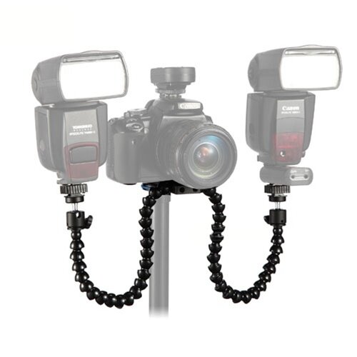 Dubbele Flexibele Flitshouder / Hotshoe Dual Macro Flash Bracket