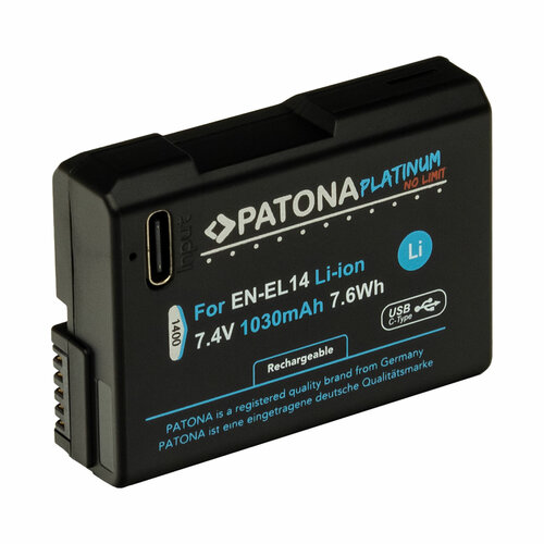 Accu (met USB-C aansluiting) voor de Nikon D3100 - Batterij type: EN-EL14 / ENEL14 - 1030 mAh
